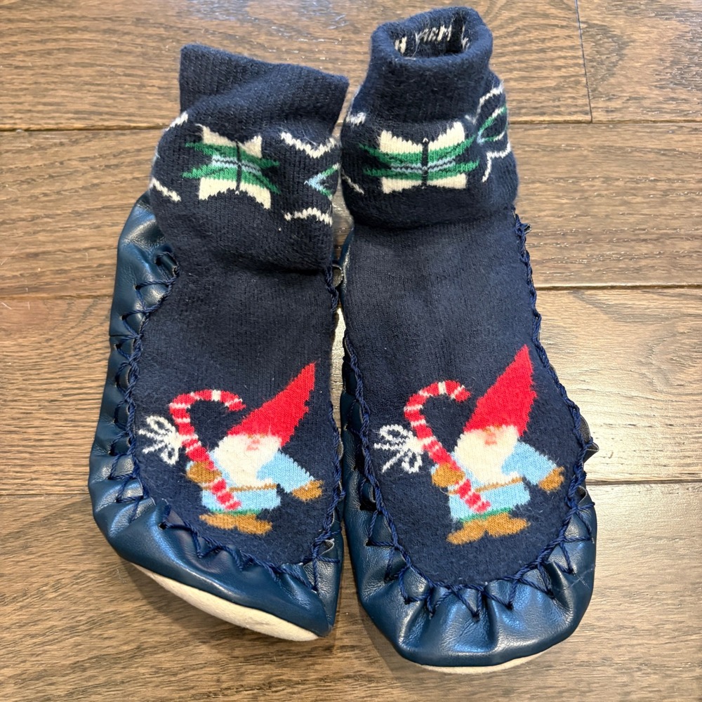 Hanna Andersson Slippers Sz 12-1Y Gnome Candy Cane Slippers Moccasins Navy Cozy